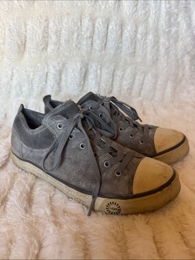 UGG Women's Gray Suede Lace-Up Sneakers with Cream Toe